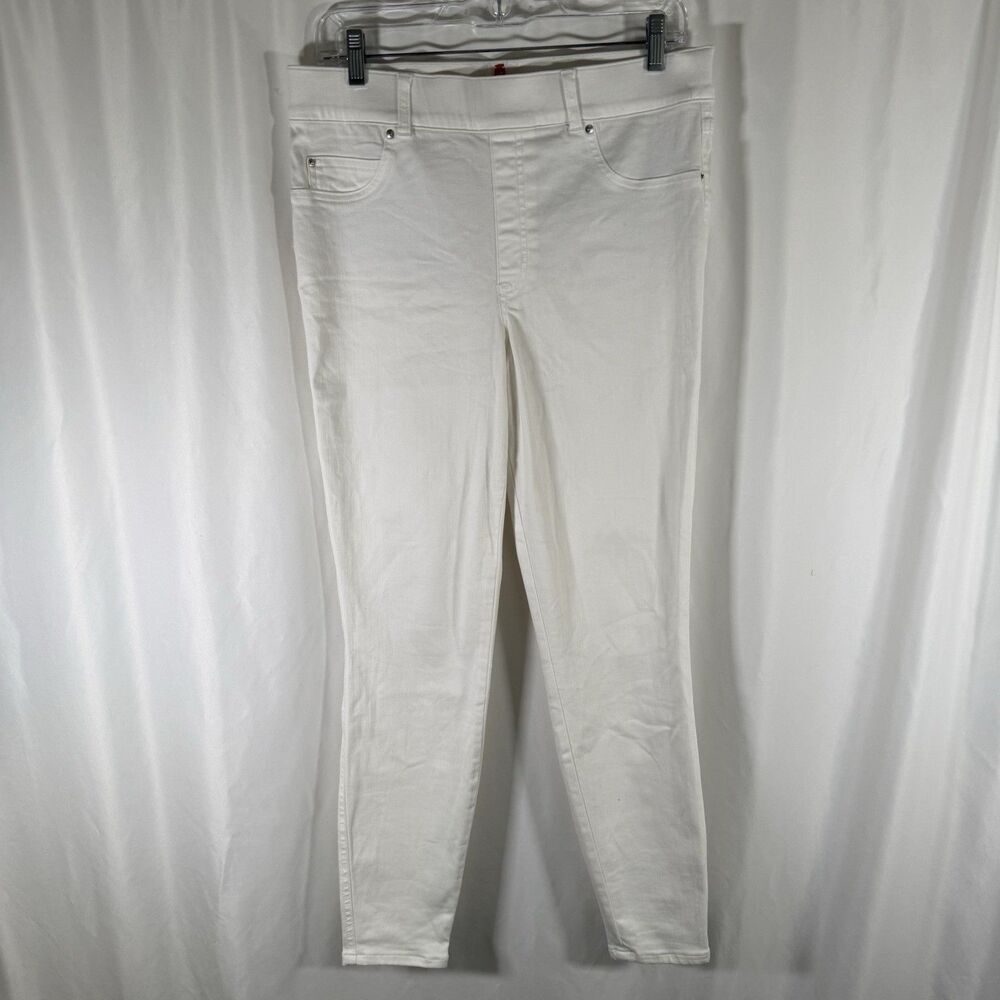 SPANX Leggings Women's Large White Pull On 28.5" Inseam Stretch Cotton Blend